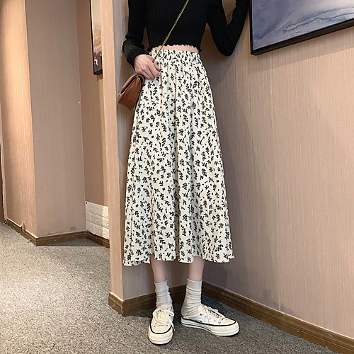 

Women's Vacation Casual / Daily Casual Streetwear Skirts Floral / Botanical Tulle Print Black Beige