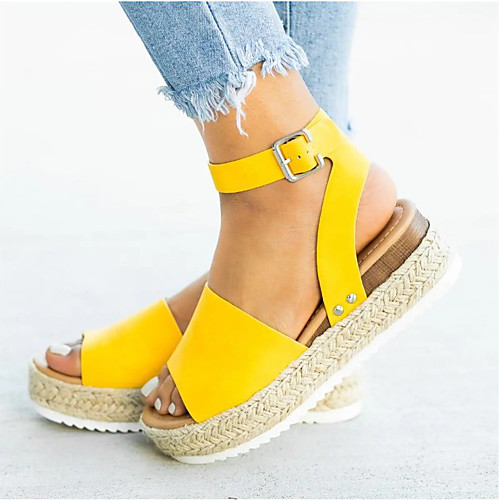 

Women's Sandals Espadrilles Platform Sandals Platform Round Toe PU Light Brown Leopard White