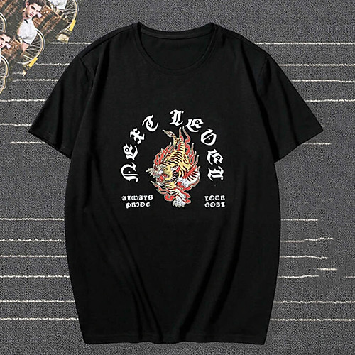 

Men's Tee T shirt Shirt Hot Stamping Graphic Prints Tiger Animal Print Short Sleeve Casual Tops 100% Cotton Basic Designer Big and Tall Round Neck Black / Summer