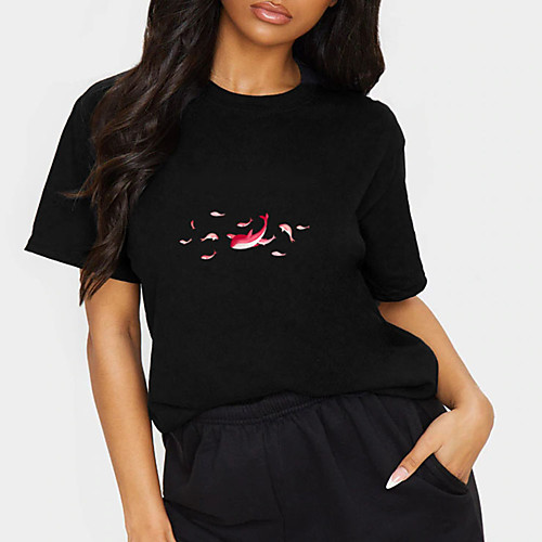 

Women's T shirt Graphic Animal Print Round Neck Tops 100% Cotton Basic Basic Top Black