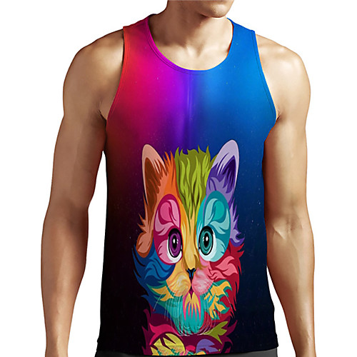 

Men's Unisex Tank Top Undershirt Shirt 3D Print Cat Graphic Prints Animal Plus Size Print Sleeveless Casual Tops Basic Designer Big and Tall Round Neck Blue / Summer