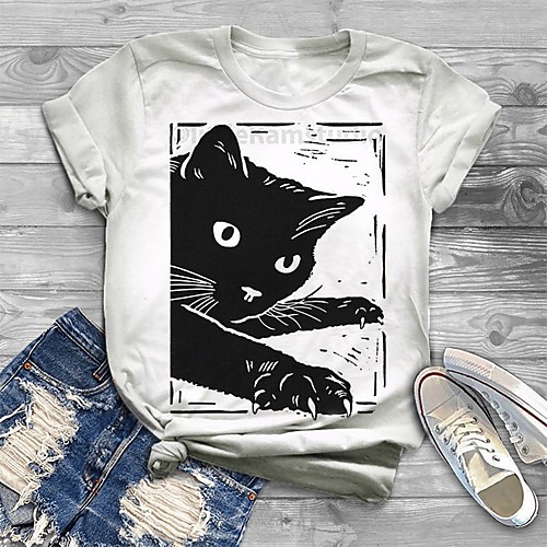 

Women's Plus Size Tops T shirt Cat Graphic Animal Print Short Sleeve Crewneck Basic White Big Size XL XXL 3XL 4XL 5XL / Holiday