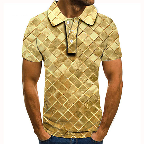 

Men's Golf Shirt 3D Print Geometric Graphic Prints Button-Down Short Sleeve Street Tops Casual Fashion Cool Gold / Sports