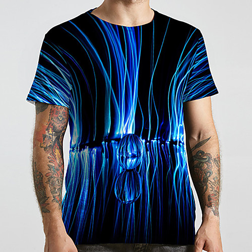 

Men's Unisex Tee T shirt 3D Print Striped Graphic Prints Geometry Plus Size Print Short Sleeve Casual Tops Basic Designer Big and Tall Black