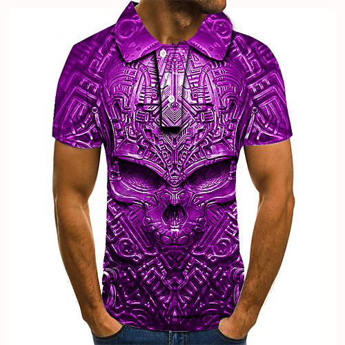 

Men's Golf Shirt Tennis Shirt 3D Print Graphic Prints Skull Button-Down Short Sleeve Street Tops Casual Fashion Cool Purple / Sports