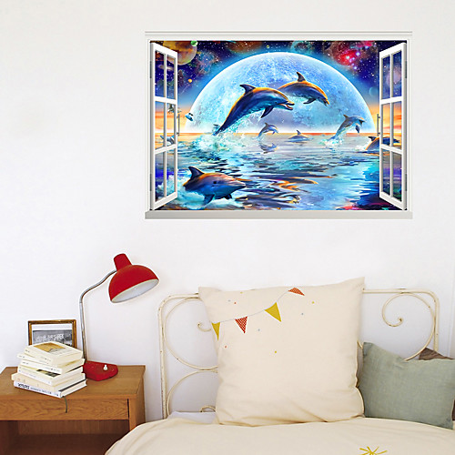 

3D Window Wall Stickers About Dolphin Diving Living Room Bedroom Corridor Decoration Can Be Removed Stickers