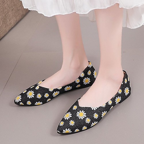 

Women's Sandals Flat Heel Pointed Toe Closed Toe PU Floral Black Red Gold