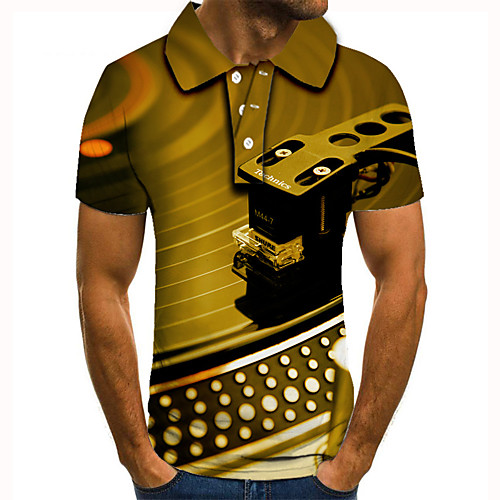 

Men's Golf Shirt 3D Print Graphic Prints Musical Instrument Button-Down Short Sleeve Street Tops Casual Fashion Cool Yellow / Sports