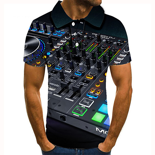 

Men's Golf Shirt Tennis Shirt 3D Print Graphic Prints Machine Button-Down Short Sleeve Street Tops Casual Fashion Cool Black / Sports