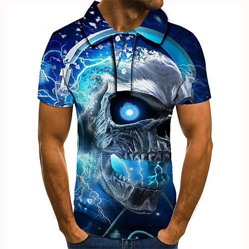 

Men's Golf Shirt 3D Print Graphic Prints Skull Button-Down Short Sleeve Street Tops Casual Fashion Cool Blue / Sports