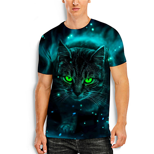 

Men's Tee T shirt Shirt 3D Print Cat Graphic Prints Animal Print Short Sleeve Daily Tops Casual Designer Big and Tall Round Neck Blue / Summer