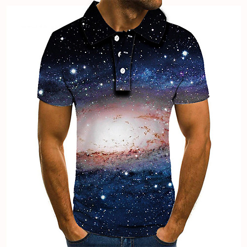 

Men's Golf Shirt Tennis Shirt 3D Print Galaxy Graphic Prints Interstellar Button-Down Short Sleeve Street Tops Casual Fashion Cool Blue / Sports