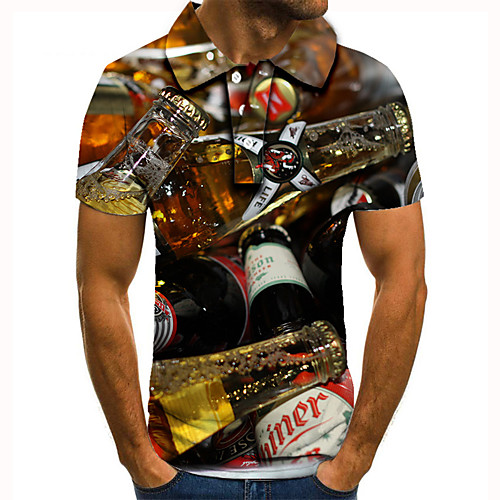 

Men's Golf Shirt 3D Print Graphic Prints Wine bottle Button-Down Short Sleeve Street Tops Casual Fashion Cool Gold / Sports