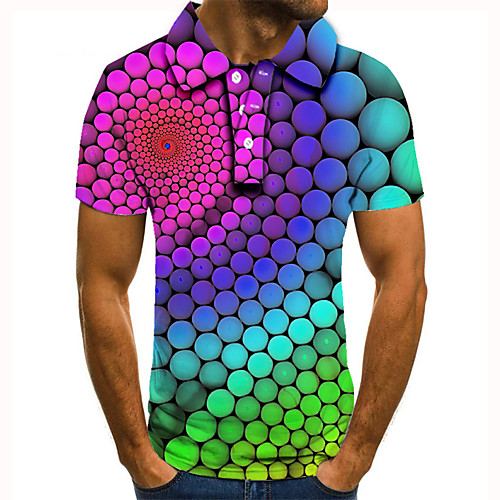 

Men's Golf Shirt Tennis Shirt 3D Print Rainbow Graphic Prints Button-Down Short Sleeve Street Tops Casual Fashion Cool Rainbow / Sports