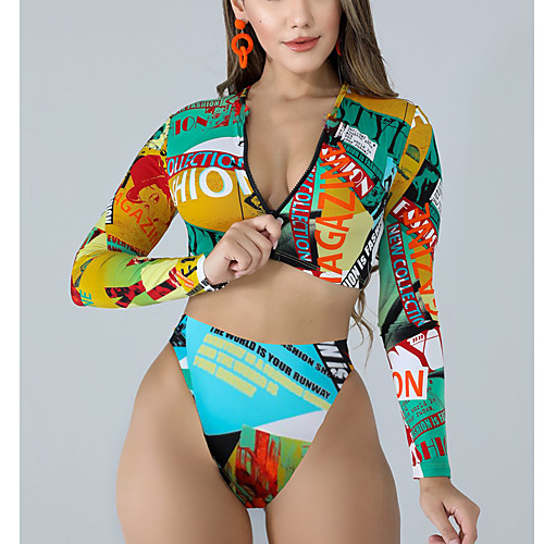 

Women's Rash Guard Beach Wear Swimsuit UV Protection Quick Dry Water Sports Tribal Abstract Blue Green Rainbow Red Swimwear Padded Scoop Neck Bathing Suits New Party Hawaiian / Summer / 2 Piece