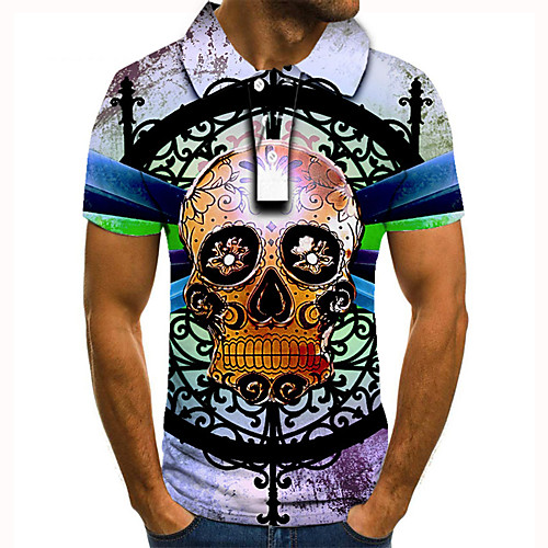 

Men's Golf Shirt 3D Print Graphic Prints Skull Button-Down Short Sleeve Street Tops Casual Fashion Cool Rainbow / Sports