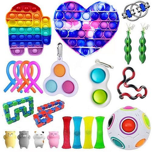 

23 pcs Fidget Toys Push Pop Bubble Sensory Antistress Toy Pack Squishy Squishmallow Decompression Stress Reliver Toy For Adults Kids