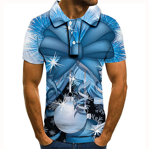 

Men's Golf Shirt 3D Print Graphic Prints Bow Button-Down Short Sleeve Street Tops Casual Fashion Cool Blue / Sports