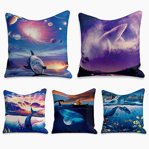 

Cushion Cover 5PC Faux Linen Soft Decorative Square Throw Pillow Cover Cushion Case Pillowcase for Sofa Bedroom 45 x 45 cm (18 x 18 Inch) Superior Quality Machine Washable Whale