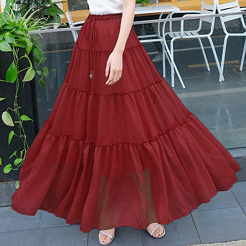 

Women's Vacation Beach Casual Streetwear Skirts Solid Colored Layered Ruffle White Black Wine