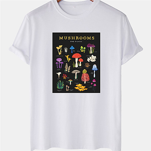 

Men's Unisex Tee T shirt Hot Stamping Mushroom Plus Size Short Sleeve Casual Tops 100% Cotton Basic Designer Big and Tall White Yellow Blushing Pink