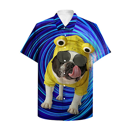 

Men's Shirt 3D Print Dog Graphic Prints Animal Button-Down Print Short Sleeve Daily Tops Casual Designer Big and Tall Blue