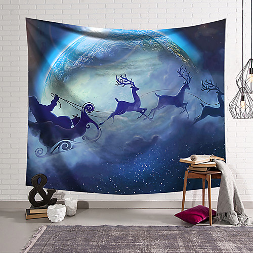 

Christmas Santa Claus Holiday Party Wall Tapestry Art Decor Blanket Curtain Hanging Home Bedroom Living Room Decoration Polyester Elk