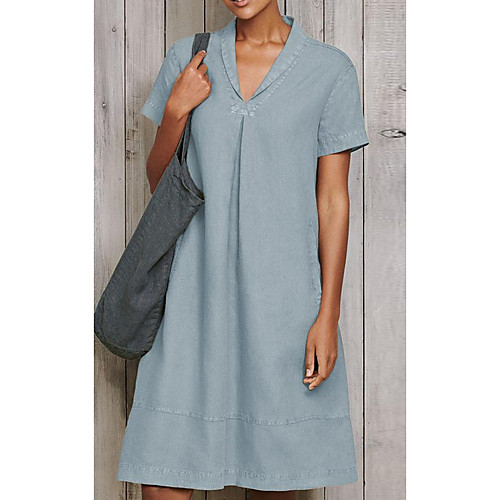 

Women's T Shirt Dress Tee Dress Knee Length Dress Black Short Sleeve Solid Color Patchwork Spring Summer V Neck Casual Loose 2021 S M L XL XXL