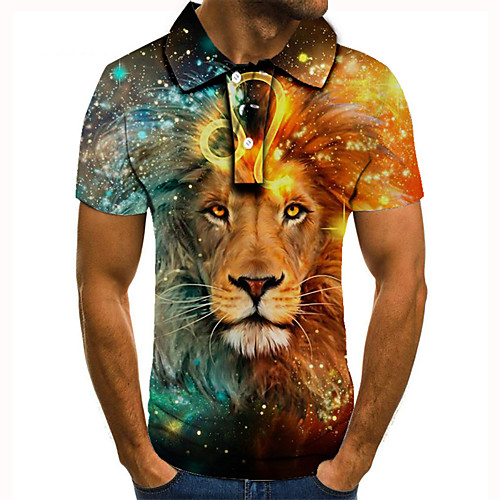 

Men's Golf Shirt Tennis Shirt 3D Print Lion Animal Button-Down Short Sleeve Street Tops Casual Fashion Cool Yellow / Sports