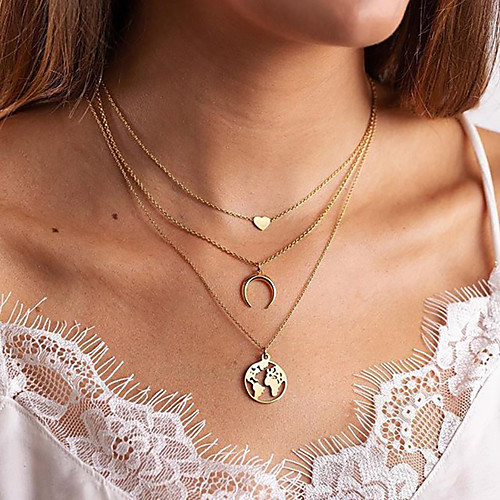 

geometric multi-layer alloy gold-plated map moon love trend necklace female