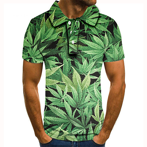 

Men's Golf Shirt Tennis Shirt 3D Print Plants Leaves Button-Down Short Sleeve Street Tops Casual Fashion Cool Green / Sports