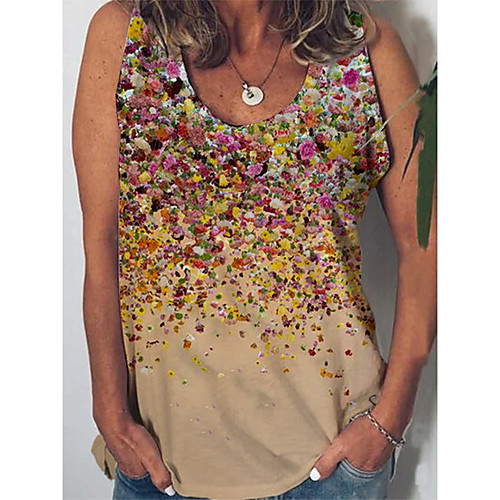 

Women's Floral Theme Tank Top Vest Floral Graphic Print U Neck Basic Streetwear Tops Blue Red Khaki