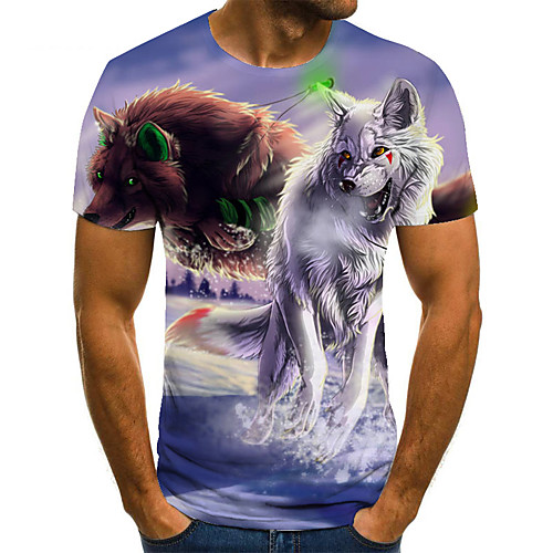 

Men's Unisex Tee T shirt 3D Print Graphic Prints Wolf Animal Plus Size Print Short Sleeve Casual Tops Basic Fashion Designer Big and Tall Blue