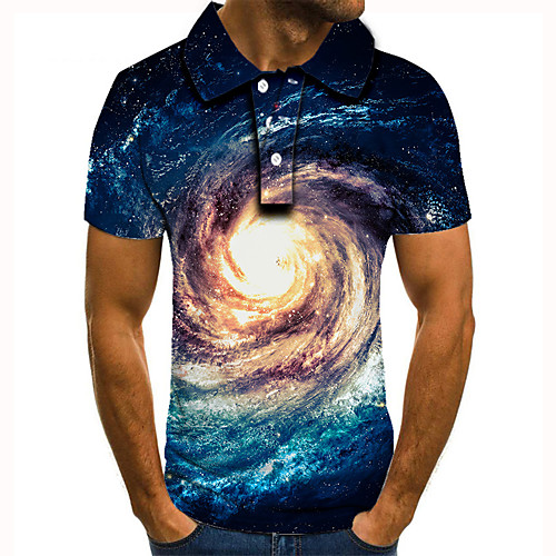 

Men's Golf Shirt Tennis Shirt 3D Print Graphic Prints Interstellar Button-Down Short Sleeve Street Tops Casual Fashion Cool Blue / Sports