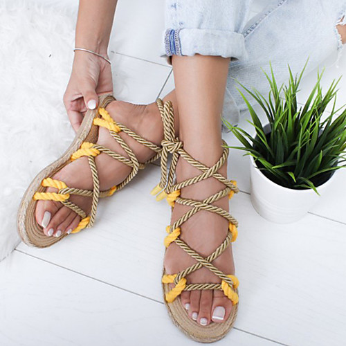 

Women's Sandals Flat Heel Linen Solid Colored Light Brown Black Yellow