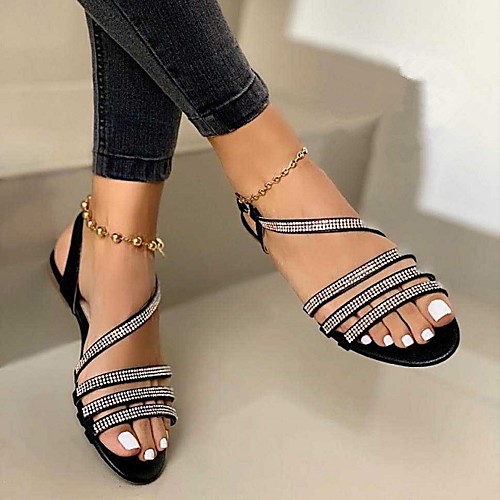 

Women's Sandals Boho Bohemia Beach Roman Shoes Gladiator Sandals Flat Heel Round Toe PU Black Gold Silver