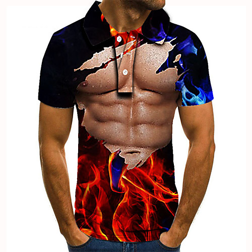 

Men's Golf Shirt Tennis Shirt 3D Print Graphic Prints Muscle Button-Down Short Sleeve Street Tops Casual Fashion Cool Red / Sports