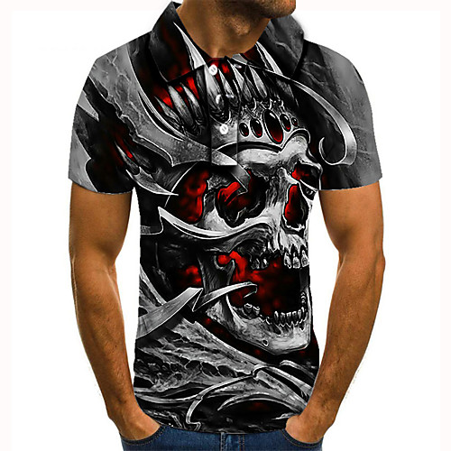 

Men's Golf Shirt Tennis Shirt 3D Print Graphic Prints Skull Button-Down Short Sleeve Street Tops Casual Fashion Cool Gray / Sports