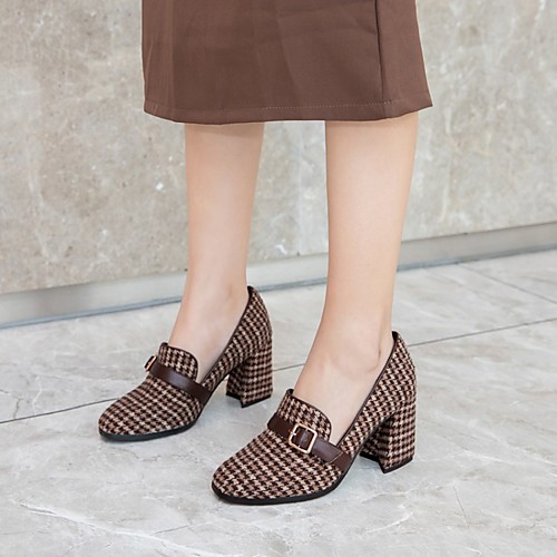 

Women's Heels Chunky Heel Round Toe PU Synthetics Black Brown