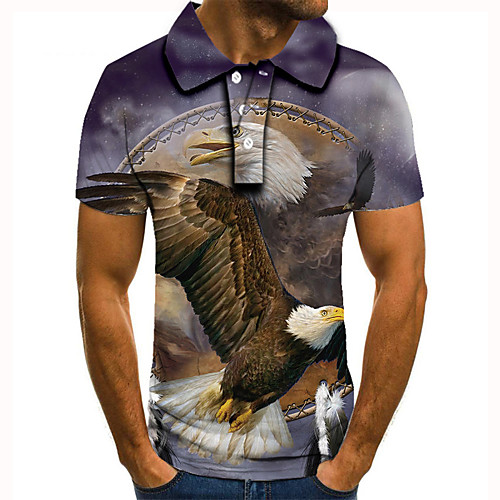 

Men's Golf Shirt 3D Print Graphic Prints Eagle Animal Button-Down Short Sleeve Street Tops Casual Fashion Cool Light gray / Sports