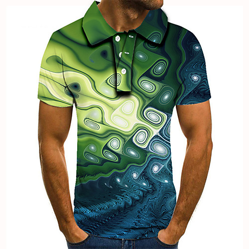 

Men's Golf Shirt Tennis Shirt 3D Print Abstract Graphic Prints Button-Down Short Sleeve Street Tops Casual Fashion Cool Green / Sports