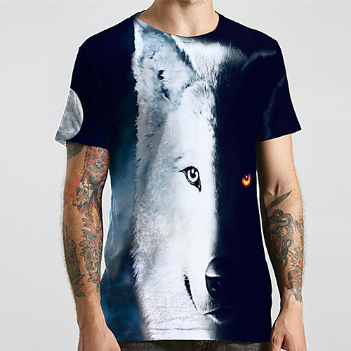 

Men's Unisex Tee T shirt Shirt 3D Print Graphic Prints Wolf Animal Plus Size Print Short Sleeve Casual Tops Basic Designer Big and Tall Round Neck Black / White / Summer