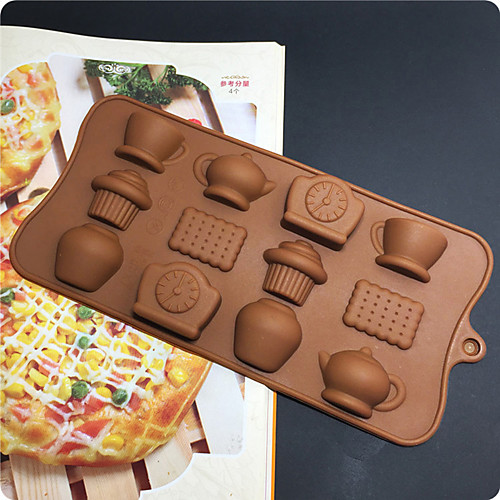 

12 Holes Silicone Cake Molds Tea Cup Clock Teapot Mold DIY Making Ice Chocolate Decorating Mould DIY Kitchen Accessories