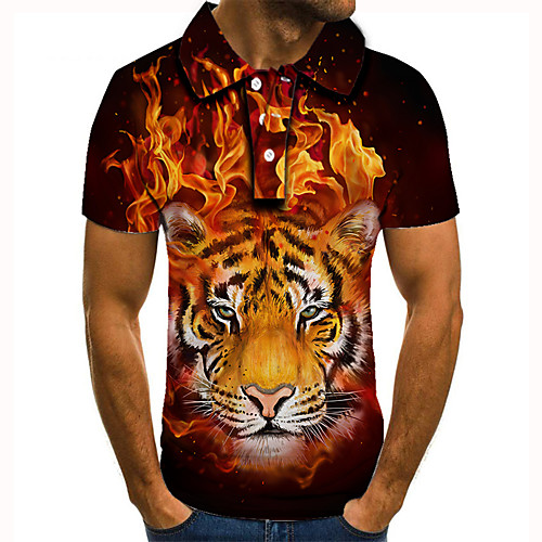 

Men's Golf Shirt 3D Print Graphic Prints Tiger Animal Button-Down Short Sleeve Street Tops Casual Fashion Cool Red / Sports