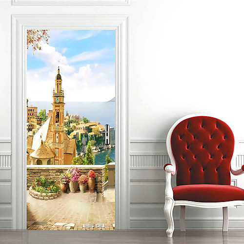 

2pcs Self-adhesive Creative Retro Castle Door Stickers For Living Room Diy Decorative Home Waterproof Wall Stickers