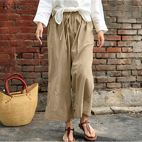 

Women's Basic Soft Comfort Going out Work Chinos Pants Plain Full Length Elastic Drawstring Design Black Yellow Khaki