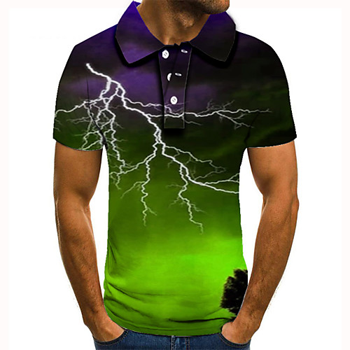 

Men's Golf Shirt Tennis Shirt 3D Print Lightning Graphic Prints Button-Down Short Sleeve Street Tops Casual Fashion Cool Green / Sports