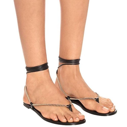 

Women's Sandals Lace up Block Heel Round Toe Rubber PU White Black Khaki