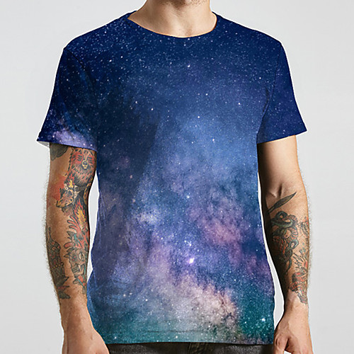 

Men's Unisex Tee T shirt 3D Print Galaxy Graphic Prints Plus Size Print Short Sleeve Casual Tops Basic Designer Big and Tall Blue