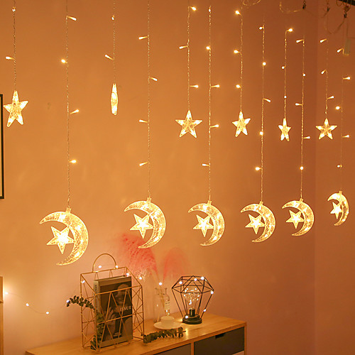 

1pc Moon Star LED Curtain Lights EU US Plug Christmas Fairy Garlands Outdoor LED Twinkle String Lights Holiday Festival Decoration
